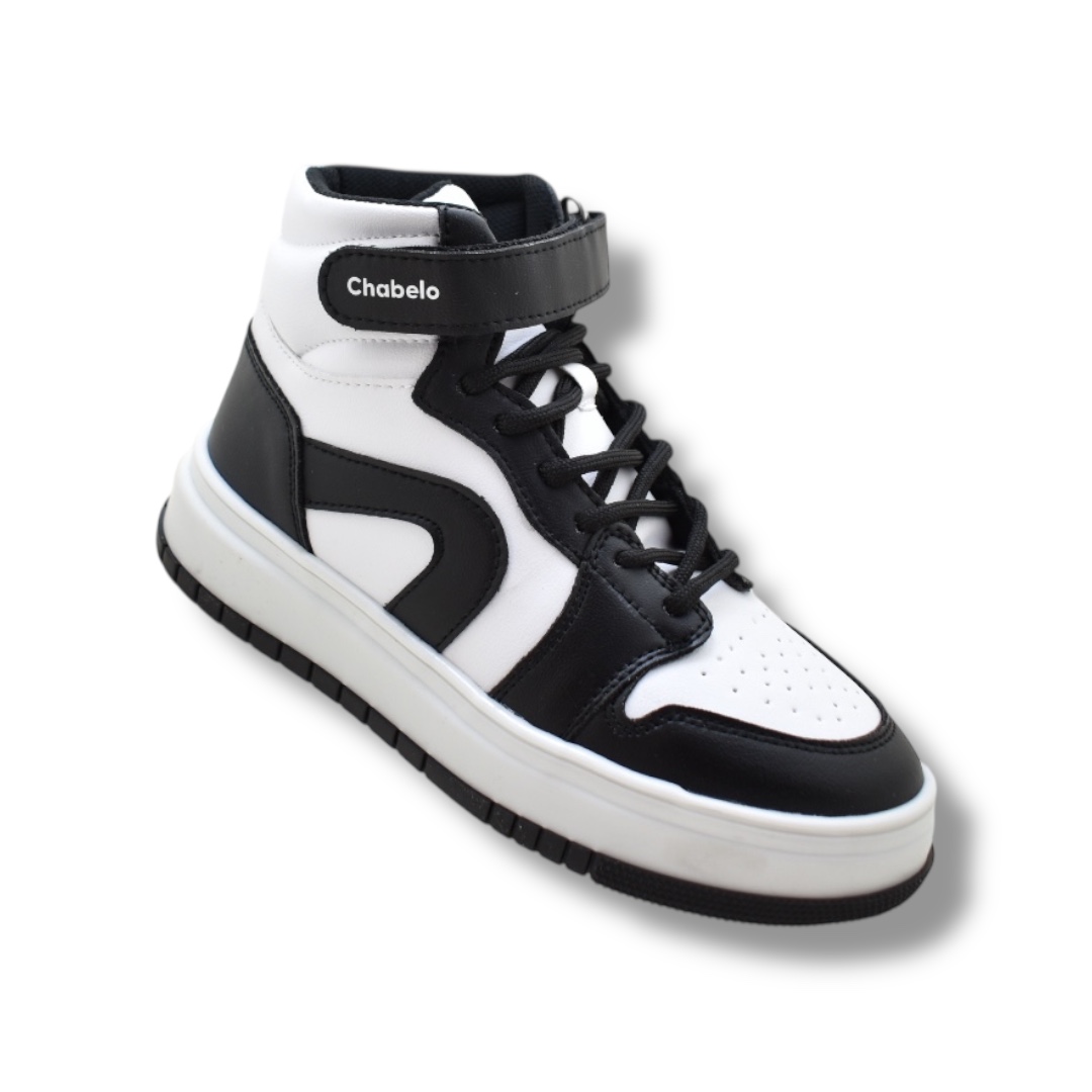 TENIS CHABELO HIGH TOP BLANCO CON NEGRO Y VERDE CON NEGRO