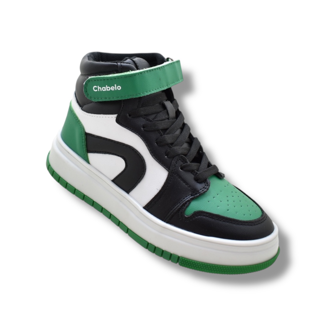 TENIS CHABELO HIGH TOP BLANCO CON NEGRO Y VERDE CON NEGRO - Imagen 3